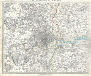 1832 S.D.U.K. Map of London and Environs, England