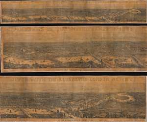 1845 William Little Presentation Birds-Eye View Panorama of London, England