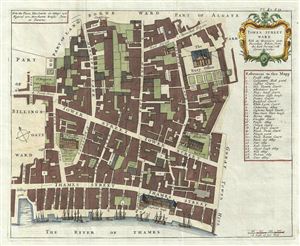 1755 Stow Map of Tower Street Map, London