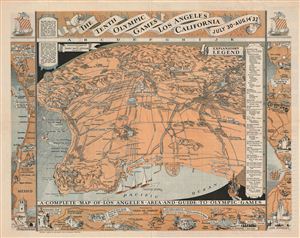 1932 Atwood Pictorial Map of Los Angeles for the Olympic Games