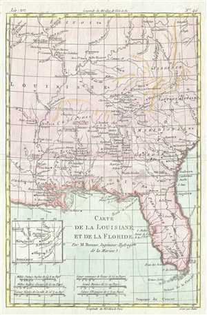 1780 Bonne and Raynal Map of Florida, Louisiana, and the Carolinas