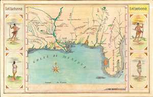 1920 Manuscript Wall Map of Florida and Louisiana