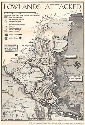 1940 Chapin Pictorial Map of Belgium and the Netherlands Invaded by Nazis