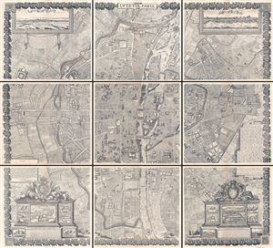 1652 Gomboust 9 Panel Map of Paris, France (c. 1900 Taride reissue)