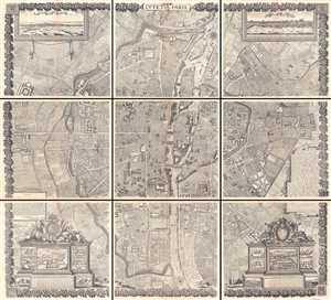 1652 Gomboust 9 Panel Map of Paris, France (c. 1900 Taride reissue)