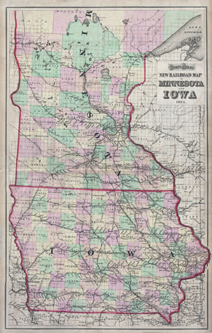 1873 Gray Railroad Map of Minnesota and Iowa