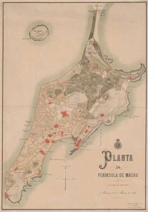 1889 Antonio Heitor Map of Macau (Macao), China