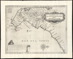 1630 De Laet Map of Patgonia, Tierra del Fuego and the Strait of Magellan