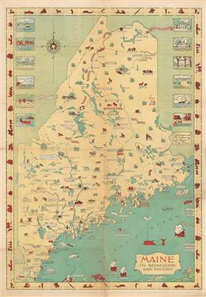 1935 Linscott Pictorial Map of Maine
