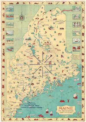1935 Linscott Pictorial Map of Maine