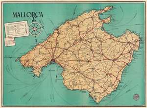 1950 PORAM Map of Mallorca / Majorca, Spain