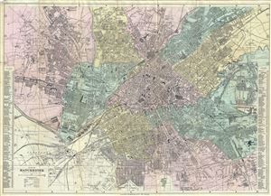 1890 Bacon Map or Plan of Manchester, England