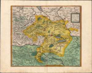 1595 Ortelius Map of Mansfeld and Environs, Saonxy-Anhalt, Germany