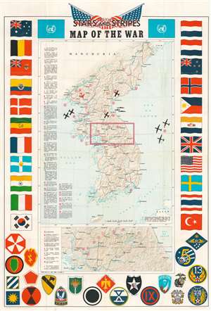 1953 Pacific Stars and Stripes Map of the Korean War - with the index!