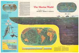 1968 Hammond Infographic Map of the World's Oceans and Marine Exploration
