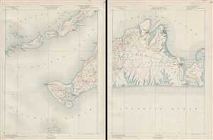 1890 U. S. Geological Survey Chart or Map of Martha's Vineyard, Massachusetts (Set of 2 Maps)