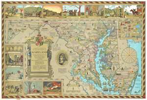 1931 Edwin Tunis Historical Pictorial Map of Maryland