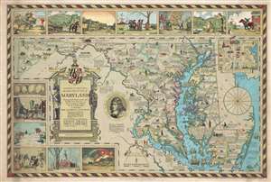 1931 Edwin Tunis Historical Pictorial Map of Maryland