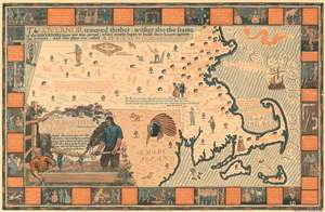 1930 Lufkin Pictorial Map of Massachusetts Historic Houses