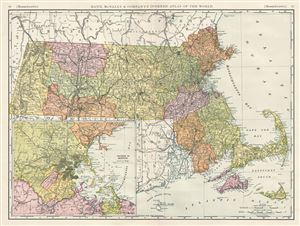 1890 Rand McNally Map of Massachusetts, United States