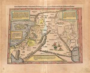 1578 Munster Map of the Fertile Crescent: Cyprus, the Holy Land, Syria, Iraq
