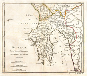 1786 Bocage Map of Messenia in Ancient Greece