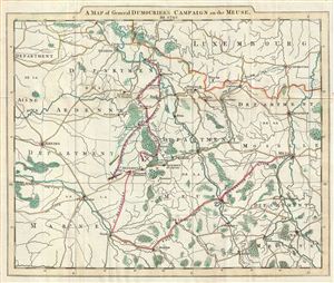 1797 Moore Map of Meuse, France (Brie Cheese) General Dumourier's Campaign