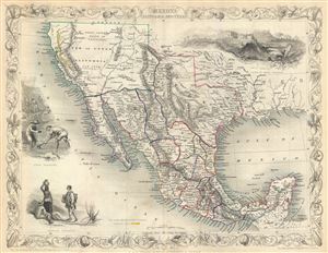 1851 Tallis Map of Mexico, Texas (Republic) and California (Gold Region)