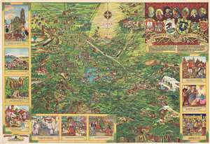 1935 Miguel Gómez Medina Pictorial Map of Mexico City (DF), Mexico