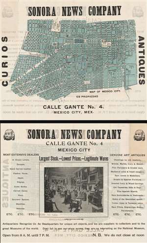 1910 Sonora News Company City Plan or Map of Central Mexico City, Mexico