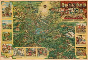 1935 Miguel Gomez Medina Pictorial Map of Mexico City (DF), Mexico