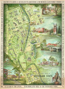 1955 Johnson Pictorial Map of Michigan State University