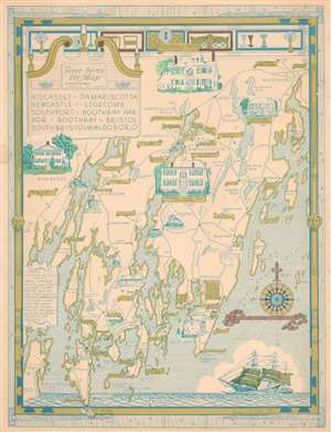 1966 Phillips Pictorial Map of Lincoln County, Mid-Coast Maine