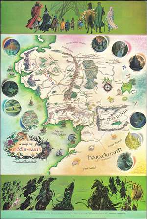 1970 Baynes Map Map of Middle Earth for Tolkien's 'Lord of the Rings'
