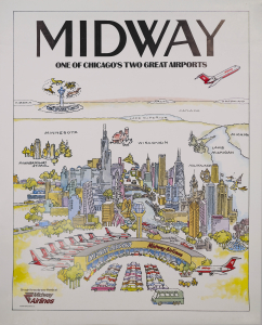 1985 Midway Airlines Pictorial View of Chicago, Midway Airport