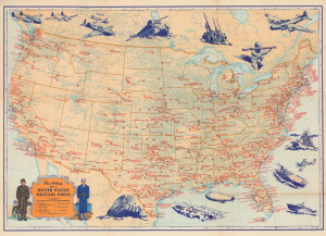 1944 Rand McNally Pictorial Map of Military Bases Across the United States