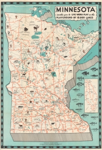 1931 Minnesota Tourist Bureau Pictorial Tourist Map of Minnesota