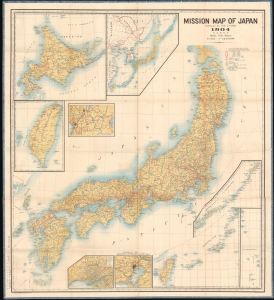 1904 Landis Missionary Wall Map of Japan and Taiwan