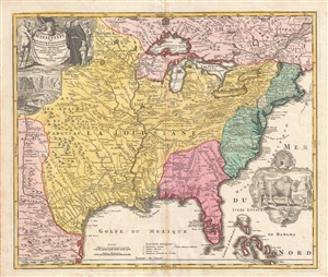 1720 Homann Map of the Mississippi Valley and British Colonies