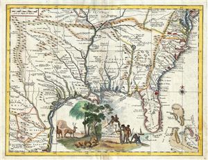 1740 Albrizzi Map of Louisiana, Florida, Texas, Carolina and Virginia