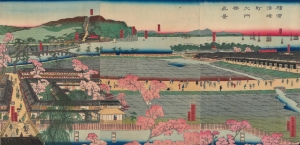 1860 Sadahide Ukiyo-e View of Yokohama Miyozaki Pleasure Quarter