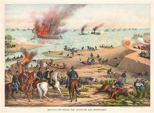 1889 Kurz and Allison View of the American Civil War Battle Between the Monitor and the Merrimac
