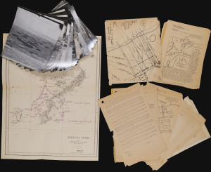 1945 U.S.S. Monrovia Archive of the WWII Invasion of Okinawa (Photographs, Documents, Map)