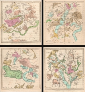 1835 Burritt / Huntington Map of the Constellations by Month (4 Maps)