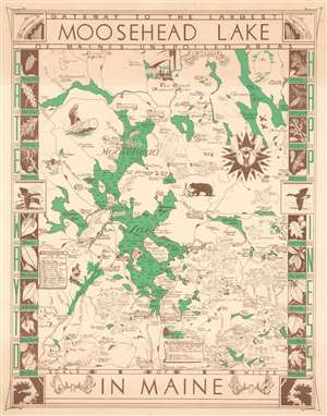 1953 Phillips Pictorial Map of Moosehead Lake, Maine