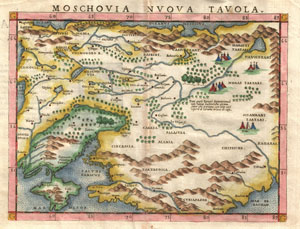 1574 Ruscelli Map of Russia (Muscovy) and Ukraine