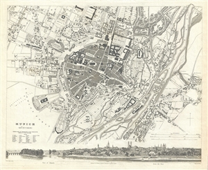1832 S.D.U.K. Subscriber's Edition Map or City Plan of Munich, Germany