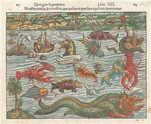 1545 Munster Map of Sea Monsters and Fantastical Beasts