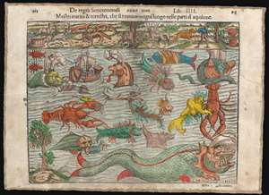 1558 Munster View of Sea Monsters and Fantastical Beasts