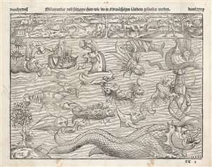 1558 Munster View of Sea Monsters and Fantastical Beasts